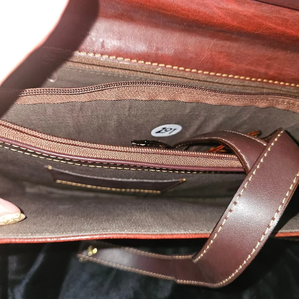Men's Gorlent Brown Tan Leather Briefcase One Size